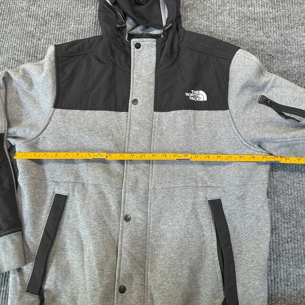 The North Face Mens Hooded Full Zip Jacket XL Grey Black Fleece Nylon Overlay